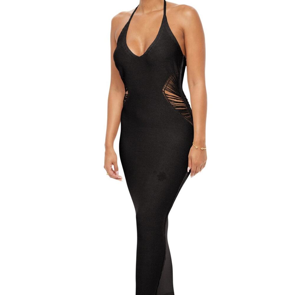 YG COLLECTION: Cy Knitted Hollow Out Dress - Black